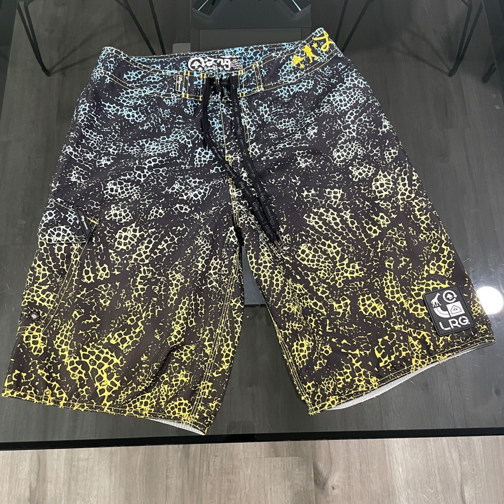 LRG Black and Yellow Board Shorts - Size 31